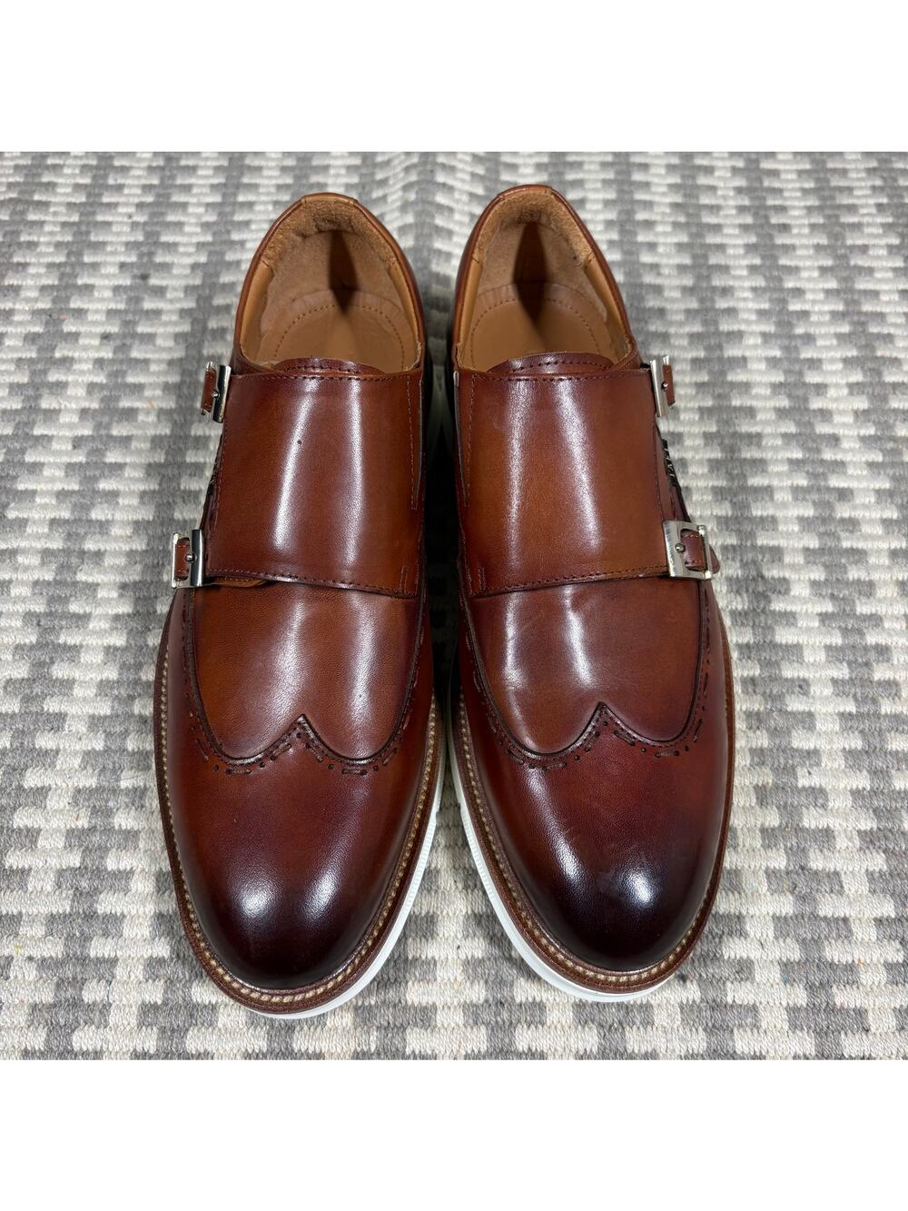 TAFT Double Monk Strap Wingtip Leather Dress Shoes‎ Brown Mens Size 7